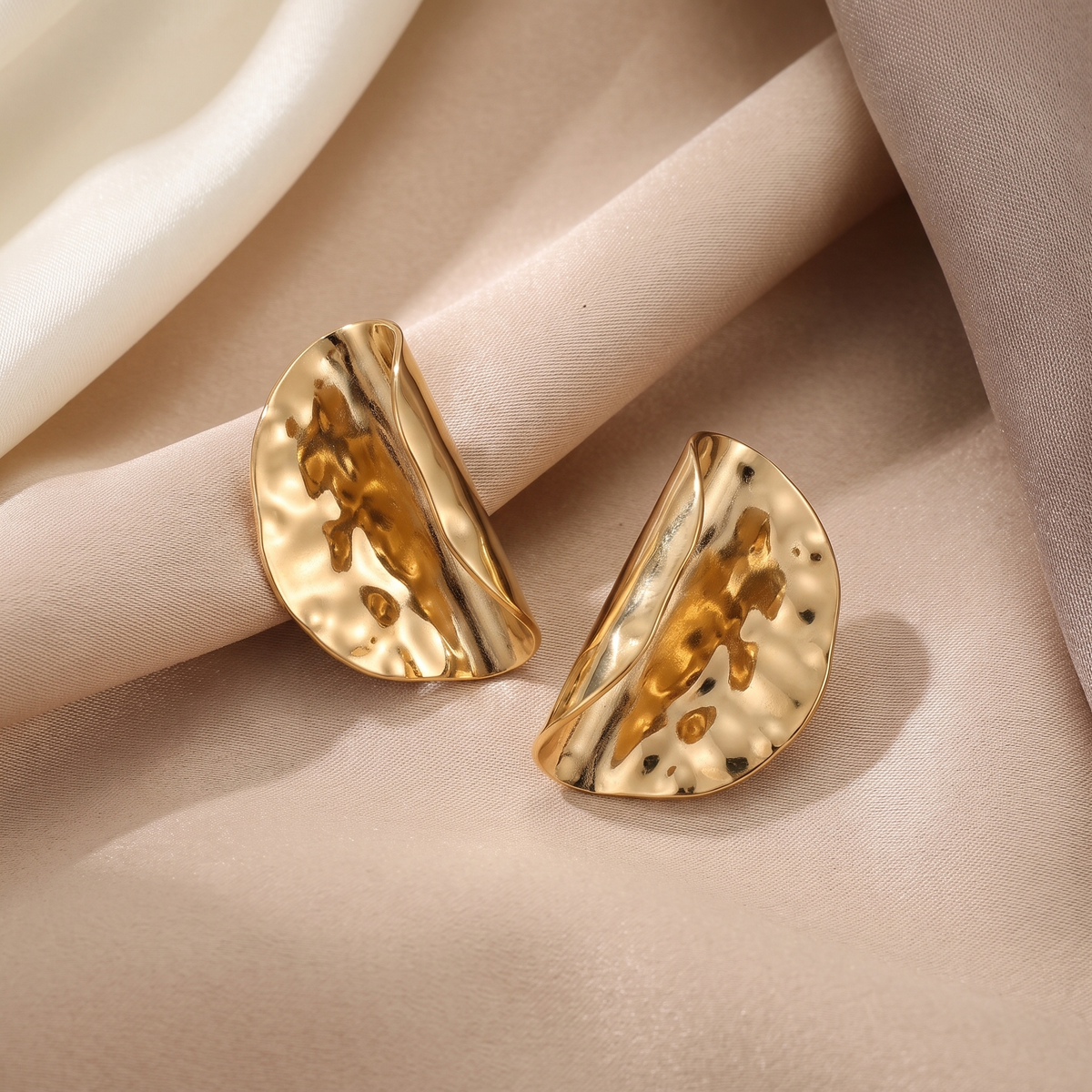Hammered Half Moon Studs